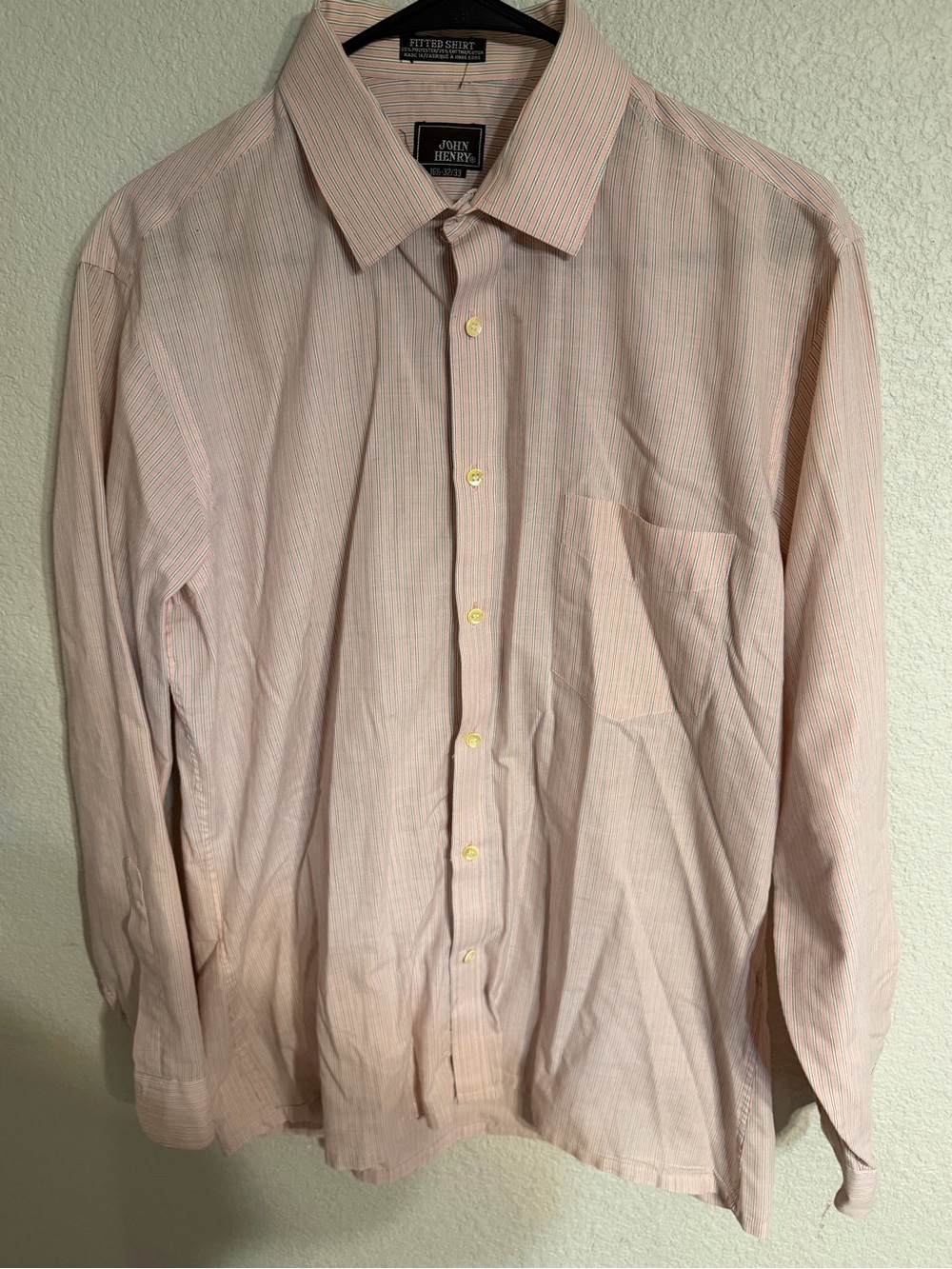 Vtg John Henry Men's Light Pink Stripe Dress Shirt - Classic Point Collar